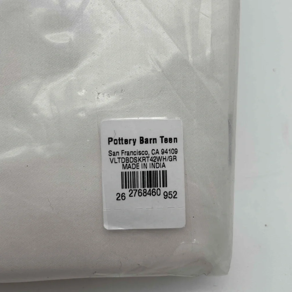Pottery Barn Organic Vaulted Bedskirt in White with Gray Trim